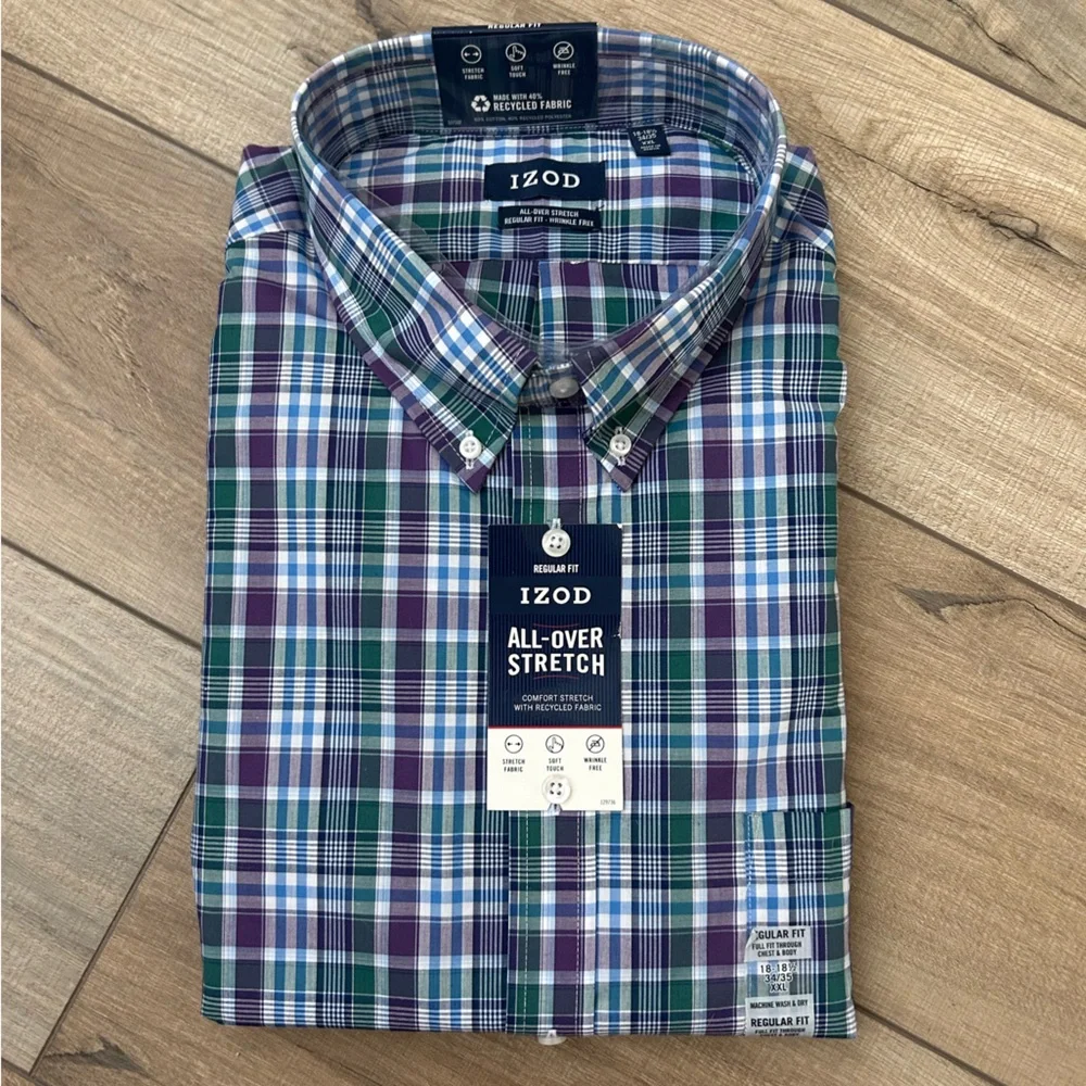 NWT Men’s IZOD Blue, Purple Button Down Stretch Long Sleeve Shirt - Size XXL - Picture 2 of 11